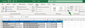 inventory spreadsheet sort